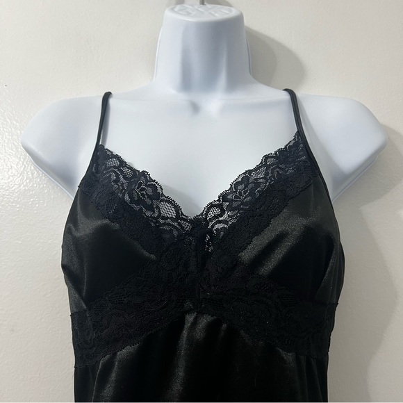 Women’s Lace Trim Satin Mini Slip Dress L Whimsigoth Fairy Grunge Witchy Vamp - Picture 2 of 12